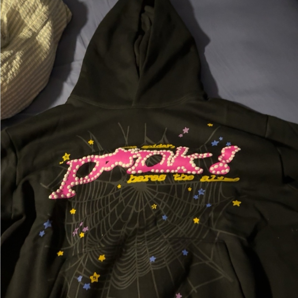 Men's Black Hoodie with Pink and Yellow Accents